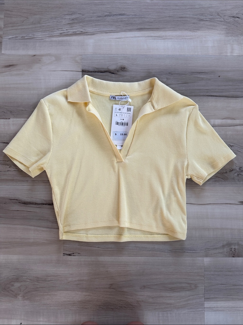 Zara Pale Yellow Ribbed Polo Crop Top